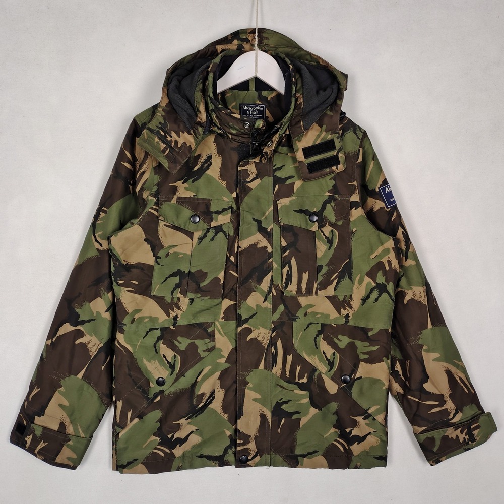 Abercrombie & Fitch Mens Camo Hooded Field Jacket Green Brown XS Utility Coat